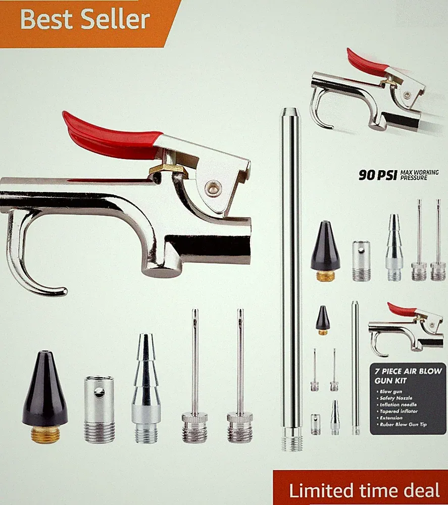 7-Piece Air Compressor Tool Kit - Includes Interchangeable Nozzles & Tips