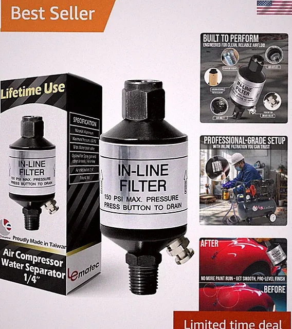 Compact 1/4 NPT Air Water Separator - Reliable Moisture Trap for Tools AI303