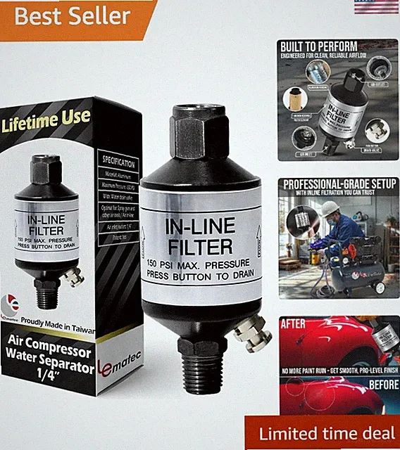 Compact Air Compressor Water Separator - 1/4 NPT Inline Moisture Trap for Tools