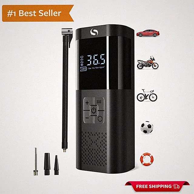 Compact Cordless Air Pump 150 PSI with LED Light - Ideal for Cars, Bikes & More