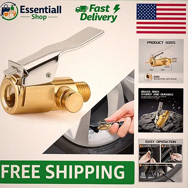 Compact Electric Tire Inflator with Locking Brass Air Chuck - Leak-Free Design