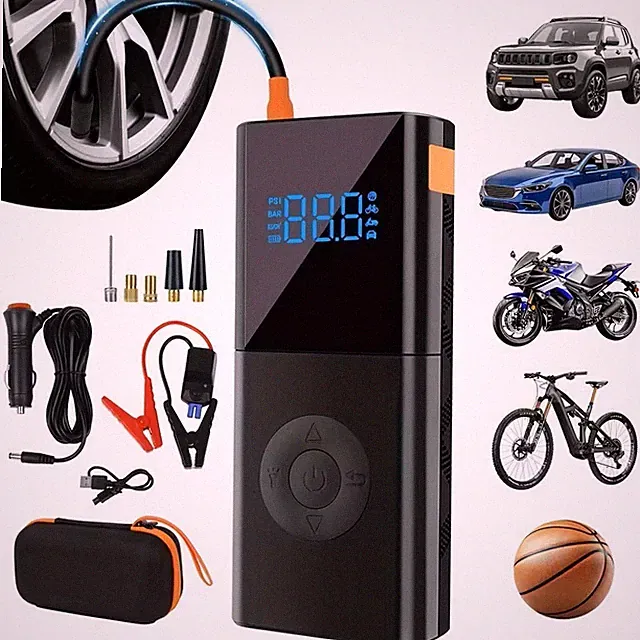 Compact lithium-ion emergency Combo Kit Tire inflator, Jump Start, Flashlight