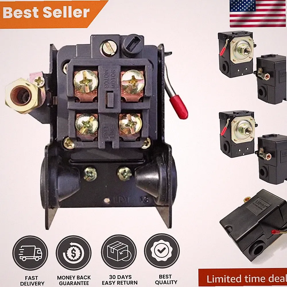 Compact Push Button Air Compressor Pressure Switch 90-125 PSI - Easy to Install
