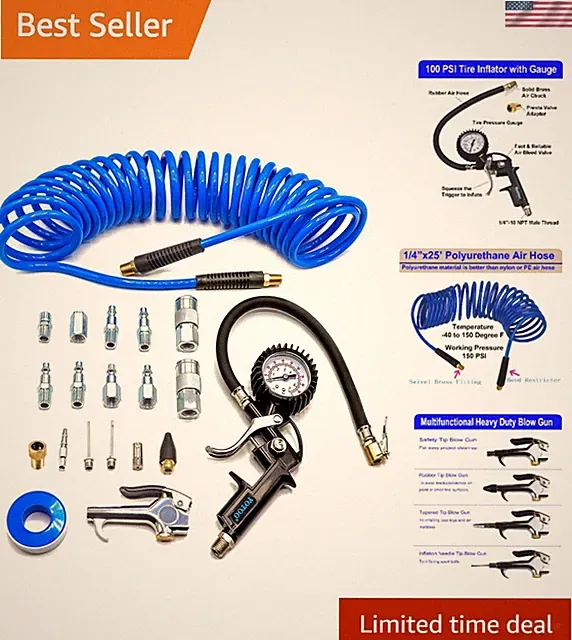 Complete Heavy Duty Air Compressor 20-Piece Kit with Accessories & Gauges