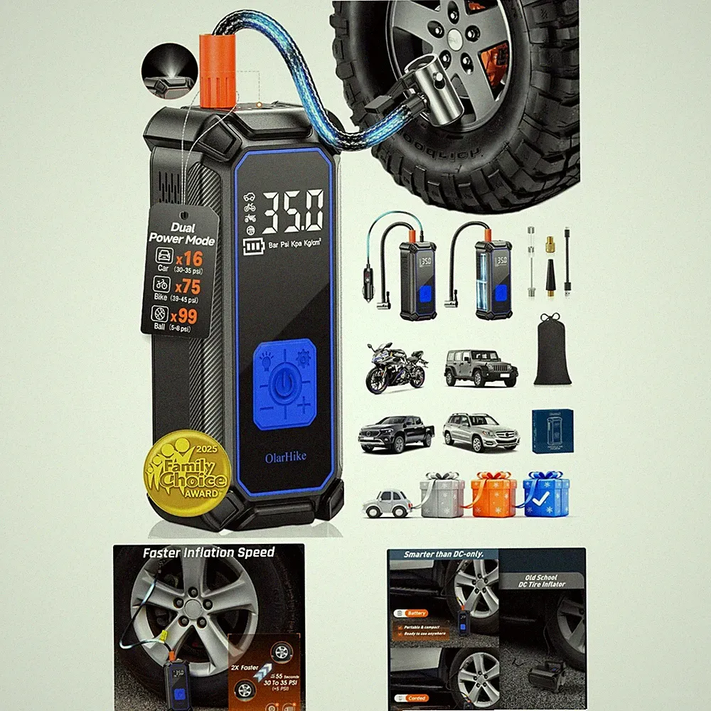 Fast & Compact Cordless Tire Inflator - 5400mAh Rechargeable Air Compressor