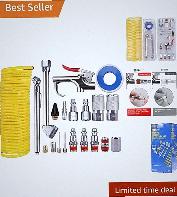 Heavy Duty Air Compressor Kit with 25ft Recoil Hose and Accessories