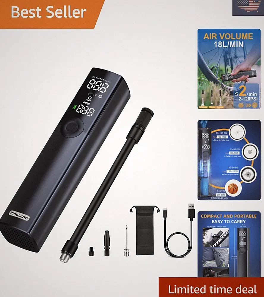 Lightweight Portable Tire Pump - 120 PSI Electric Air Compressor for All Tires