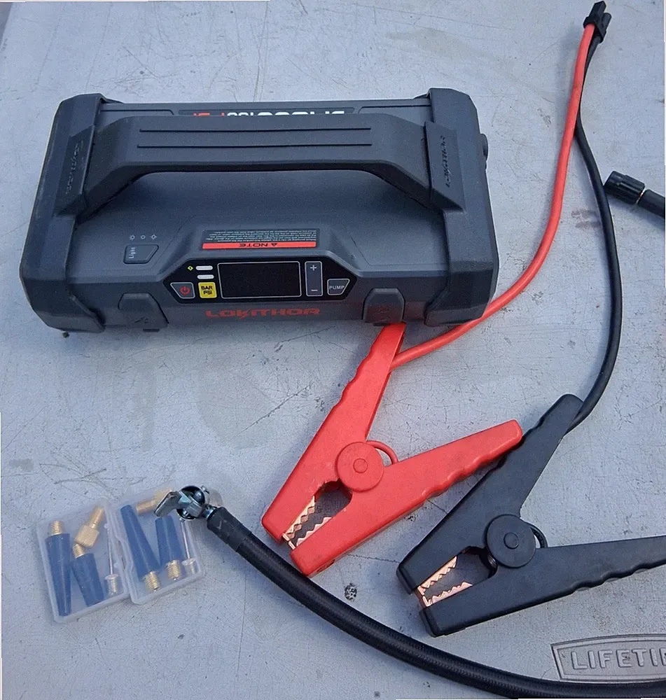 Portable Jump Pack and Air Compressor with LED Flashlight